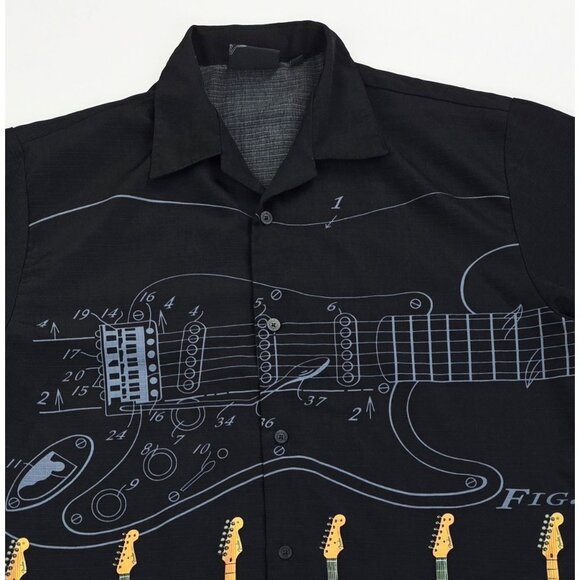 Fender Medium Mens Black Embroidered Sleeve Logo Guitar Front And Back V Neck - Picture 12 of 12